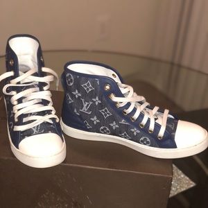 LV denim high top sneakers